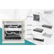 10" network kit: 6U wall-mounted cabinet, shelf, power strip, 8-port switch, Cat.6 panel, gray