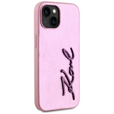 4. Karl Lagerfeld Wrinkled Metal Signature iPhone 15 Case - Pink