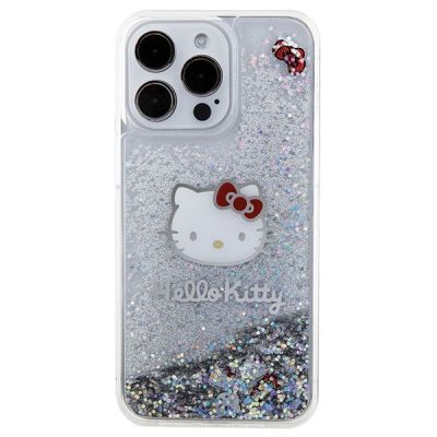 3. Hello Kitty Liquid Glitter Charms Kitty Head case for iPhone 15 Pro Max - silver