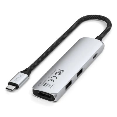 3. Satechi 4-in-1 USB-C Slim Multiport Adapter 4K - Aluminum Adapter for USB-C Mobile Devices (USB-C, 4K HDMI, 2x USB-A) (Silver)