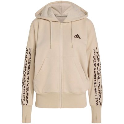 2. Women's adidas Seasonal Essentials Animal Print 3-Stripes Full-Zip Hooded Sweatshirt Beige KH1547