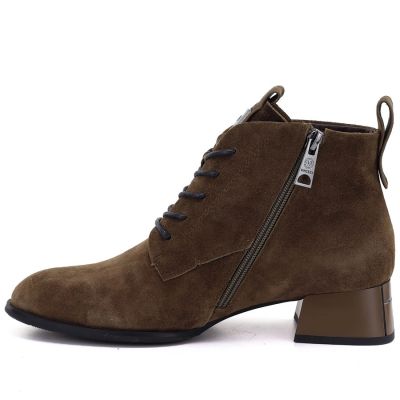 8. Women's leather ankle boots with heels, camel suede, Vinceza FIO27-67036