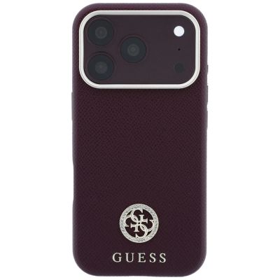 3. Guess Grained Round Strass Logo MagSafe Case for iPhone 18 Pro Max / 17 Pro Max - Burgundy