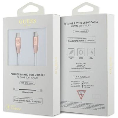 2. Guess Ebossed Logo USB-C / USB-C Cable 1.5m Fast Charging - Pink