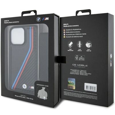 7. BMW M Edition Carbon Tricolor Lines & Strap case for iPhone 15 Pro - black