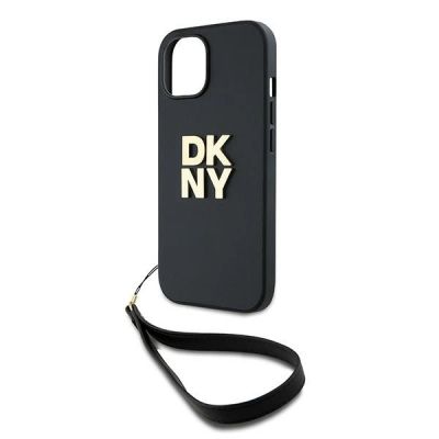 5. DKNY Wrist Strap Stock Logo case for iPhone 14 / 15 / 13 - black