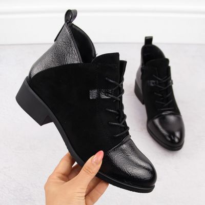 Women’s Black Suede-Look Ankle Boots with Warm Lining M.Daszyński MR2458-7