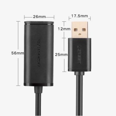 17. Ugreen USB 2.0 Active Extension Cable 480 Mbps 10 m Black (US121 10321)