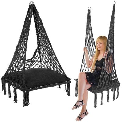 14. OPENWORK HAMMOCK HANGING CHAIR STORK'S NEST 60x60x115CM WITH PILLOW DARK GREY
