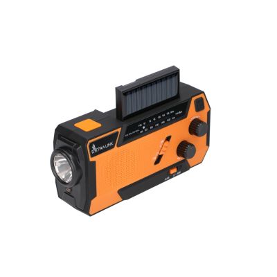 19. Extralink Solar Emergency Radio with Crank Dynamo Powerbank 4000mAh with SOS Flashlight SR-4000 Portable Analog Black, Orange