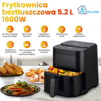 18. Extralink HOME AIR FRYER 5.2L EU SJ-520 Single 5.2L Hot Air Fryer Black