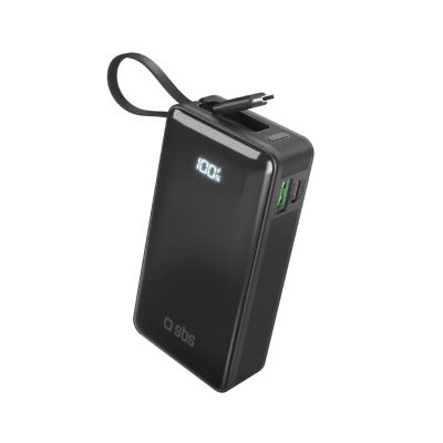 Powerbank SBS 10000 mAh 20W with built-in USB-C cable and digital display - black
