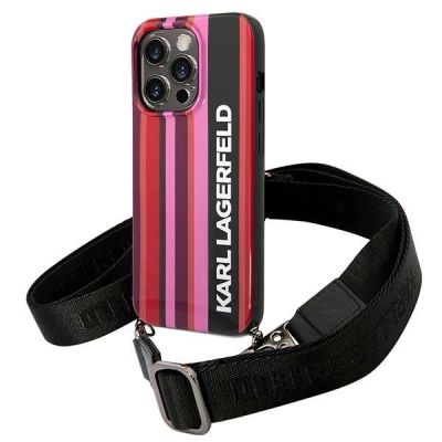 Karl Lagerfeld Color Stripes Strap Case for iPhone 14 Pro - Pink