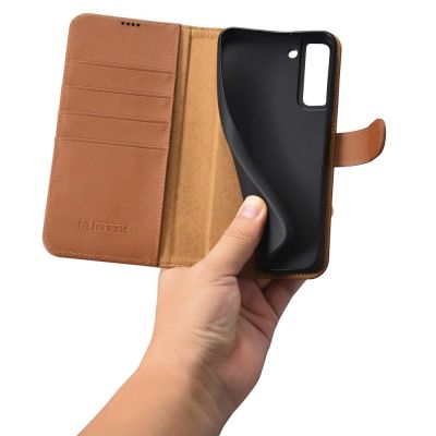 10. iCarer Haitang Leather Wallet Case Leather Case for Samsung Galaxy S22 + (S22 Plus) Wallet Housing Cover Brown (AKSM05BN)