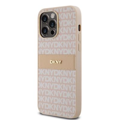 2. DKNY Leather Mono Stripe & Metal Logo case for iPhone 14 Pro - pink