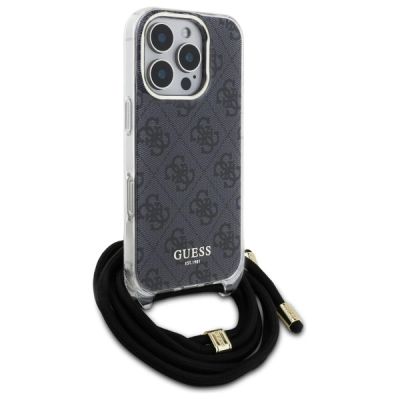 3. Guess Crossbody Cord 4G Print Case with Lanyard for iPhone 16 Pro - Black