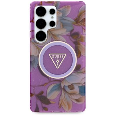 3. Guess Glitter Flowers Triangle Buttons MagSafe case for Samsung Galaxy S25 Ultra - purple