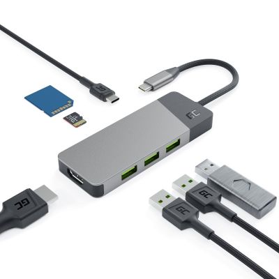 11. GREEN CELL HUB USB-C ADAPTER GC CONNECT 7IN1 (3XUSB 3.1, HDMI 4K 60HZ, USB-C PD 85W, MICROSD/SD)