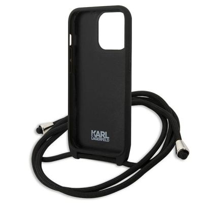 6. Karl Lagerfeld Leather Monogram Patch and Cord Iconik Case for iPhone 13 Pro / 13 - Black