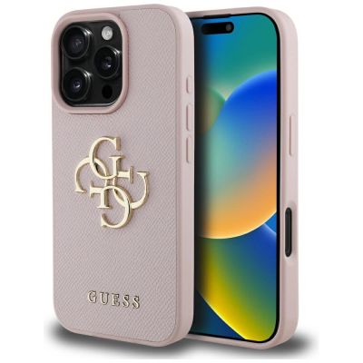 Guess Grained Big 4G Logo Small Classic Logo Case for iPhone 16 Pro - Pink
