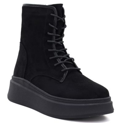 Women's suede ankle boots on a thick platform, black M.Daszyński SA257-1