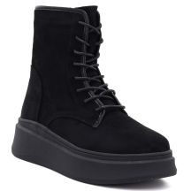 Women's suede ankle boots on a thick platform, black M.Daszyński SA257-1