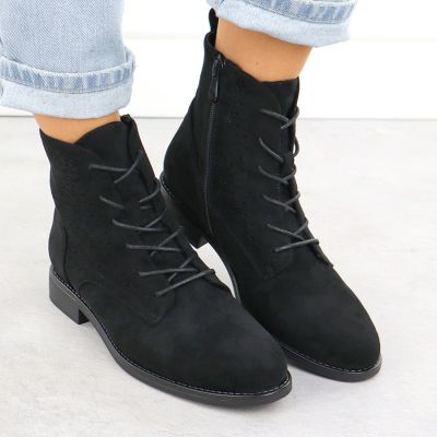 10. Women's openwork suede black ankle boots S.Barski HY52-535