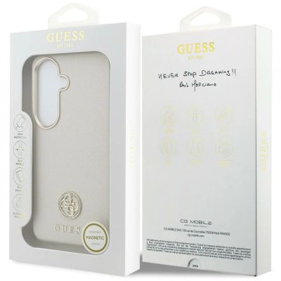 8. Guess Rhinestone Round Logo MagSafe Case for Samsung Galaxy S26+ - Beige