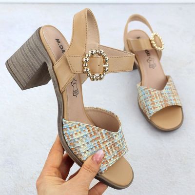 21. Women’s Beige Woven Block-Heel Sandals M.Daszyński MR24125-4