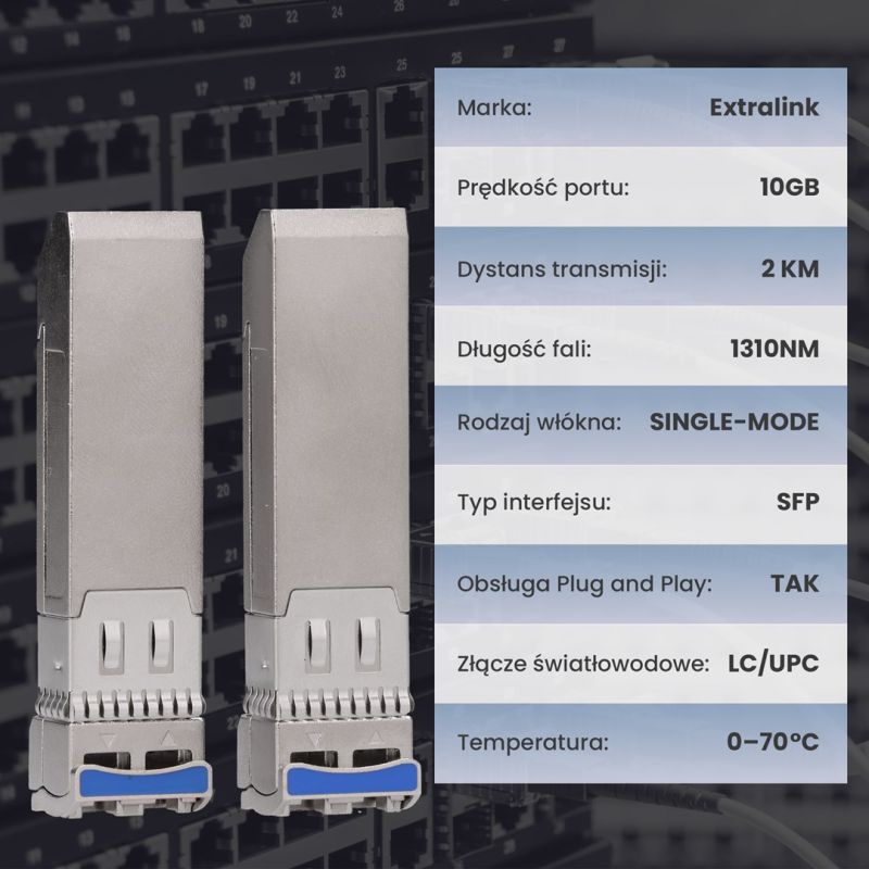5. Extralink SFP+ 10G 2-pack | SFP+ module | 10Gbps, LC/UPC, 1310nm, 2km, single mode, DOM (EX.35917) network relay module
