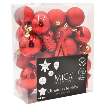 4. DECORATIVE PLASTIC BAUBLE SAFE 40 PCS RED MICA