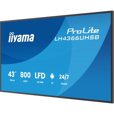 13. iiyama LH4366UHSB-B1AG signage display Flat panel Digital Signage 109.2 cm (43") LCD Wi-Fi 800 cd/m2 4K Ultra HD Black Built-in processor Android 24/7