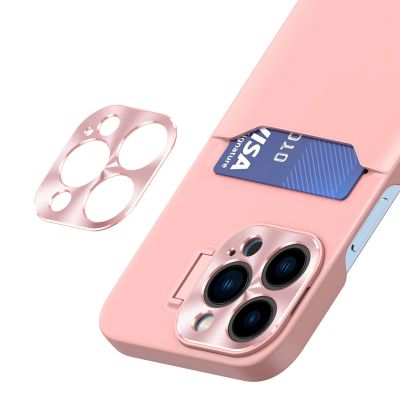 4. Leather Stand Case for iPhone 14 Pro Card Wallet Cover with Stand Pink