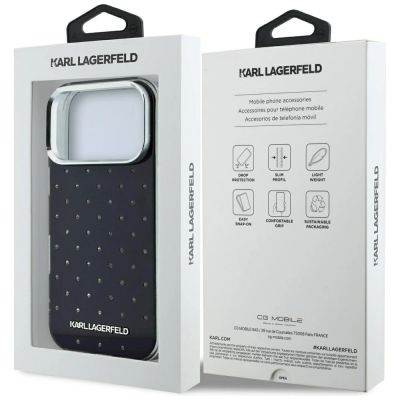 8. Karl Lagerfeld IML Rhinestones Allover and Electroplated Logo Case for iPhone 17 Pro / 18 Pro - Black