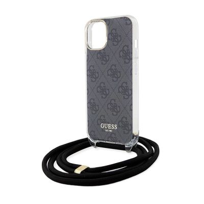 5. Guess Crossbody Cord 4G Print Case for iPhone 15/14/13 - Black