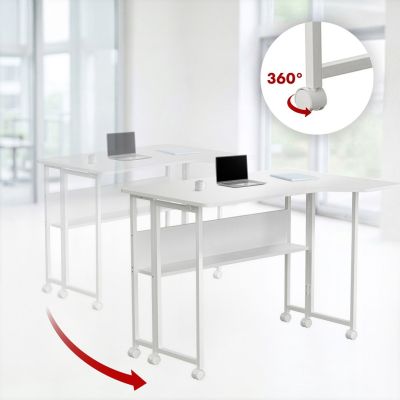 5. MACLEAN FOLDING DESK TABLE WITH WHEELS MACLEAN FOLDING DESK TABLE, WHITE, MOBILE, 100X65CM, MAX. 50KG, ANGLED, SHAPE