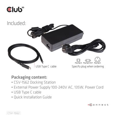 14. CLUB3D CSV-1562 Docking Station USB 3.2 Gen 1 (3.1 Gen 1) Type-C Black