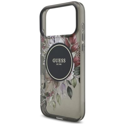 6. Guess IML Flowers Pearl Strap MagSafe Case for iPhone 18 Pro Max / 17 Pro Max – Black