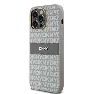 2. DKNY Leather Mono Stripe & Metal Logo case for iPhone 14 Pro Max - beige