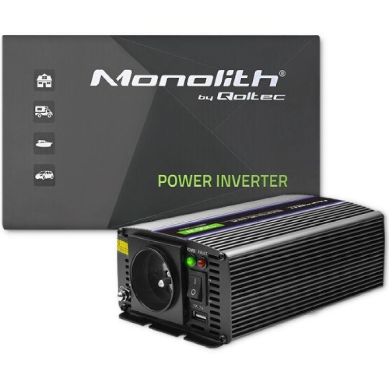 12. QOLTEC VOLTAGE CONVERTER MONOLITH 1200 MS WAVE | 12V TO 230V | 600/1200W | USB