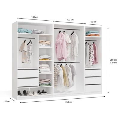 3. Modular Wardrobe OPENO SET 260/200 WHITE – Drawers, Rails and Shelves, Large, for the Bedroom