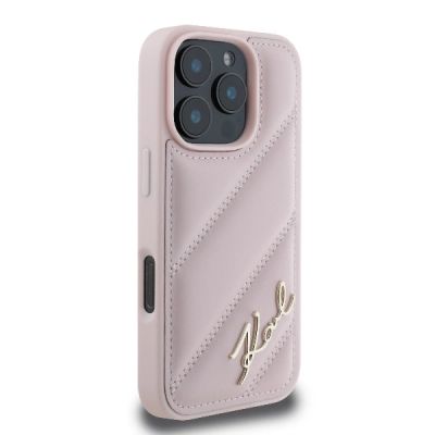 4. Karl Lagerfeld Quilted Signature iPhone 16 Pro Case - Pink