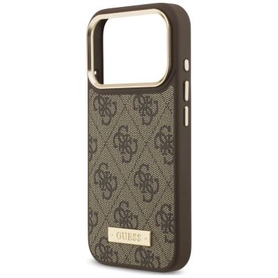 6. Guess 4G Logo Plate MagSafe Case for iPhone 18 Pro Max / 17 Pro Max – Brown