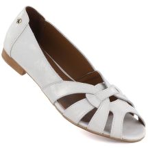 Women's leather ballerinas, openwork, comfortable, silver, Gino Fabiani OL28-1