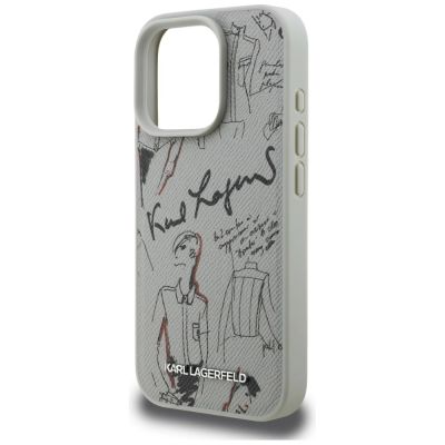 6. Karl Lagerfeld Grained Pattern & Logo MagSafe Case for iPhone 16 Pro Max - Gray