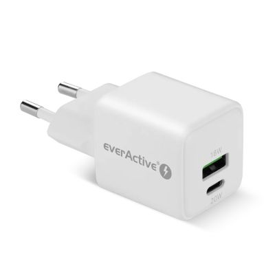 4. EVERACTIVE GAN WALL CHARGER 1 X USB, 1 X USB-C QUICK CHARGE 3.0 20W WHITE SC-330Q