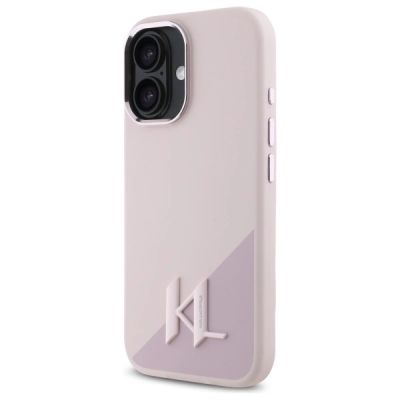 2. Karl Lagerfeld Silicone Shadow Metal Initial MagSafe iPhone 16 Case - Pink