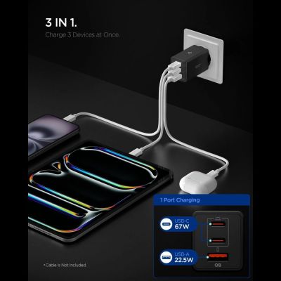 2. Spigen Essential EE673EU 3-port charger 2xUSB-C 1xUSB-A 67W - black