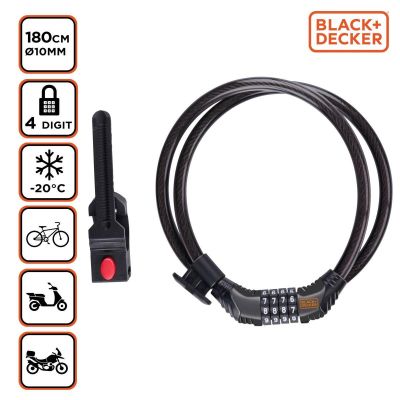 8. BICYCLE LOCK WITH CODE 10x1800MM WITH HANDLE BLACK+ DECKER