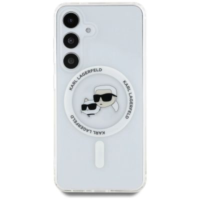 3. Case Karl Lagerfeld Button Karl & Choupette Heads Printed Logo MagSafe Samsung Galaxy S25 Plus white